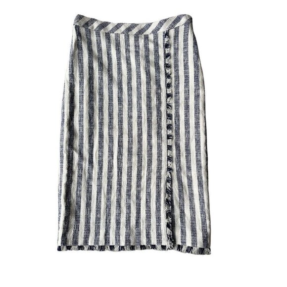 Banana Republic Striped Faux Wrap Fringe Pencil Skirt Size 2 - Picture 1 of 5